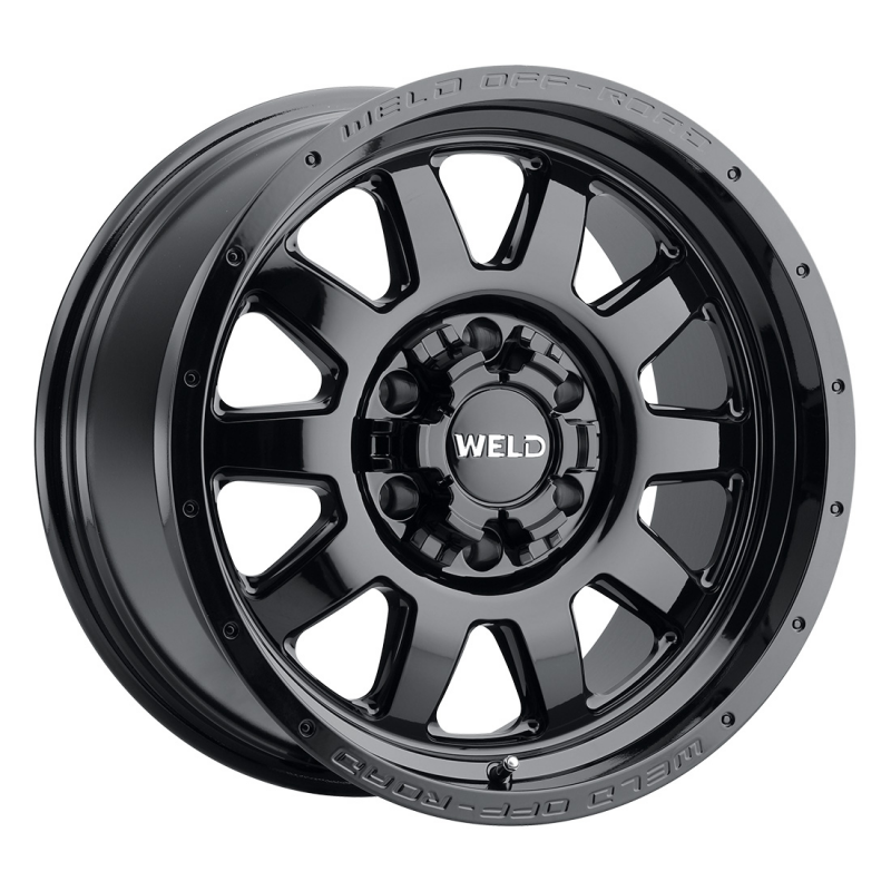 Weld Stealth 18x9 forged alloy wheel in gloss black with 6x135 bolt pattern and 106.1mm hub bore, non-beadlock style.