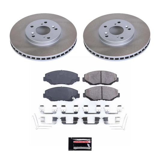 PowerStop front semi-coated rotor kit for Honda Pilot 2003-2008, showing performance brake rotors with black coating and vented design.