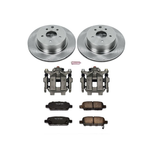 PowerStop OE rear brake kit with calipers for Nissan Maxima 2009-2014, featuring durable brake components and hardware.