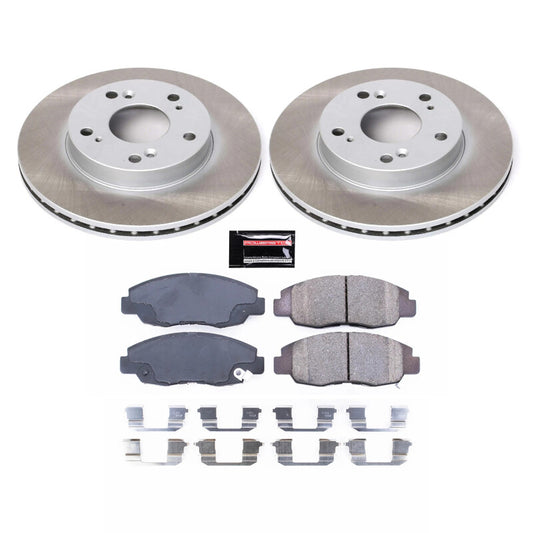 PowerStop front semi-coated brake rotor kit for Honda Civic 2006-2011, performance brake kit with black coating showing rotors.