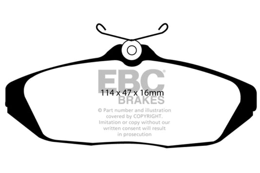 EBC Ultimax2 rear brake pads for 1993-1998 Ford Thunderbird 3.8, OE style brake pads with metal backing and friction material
