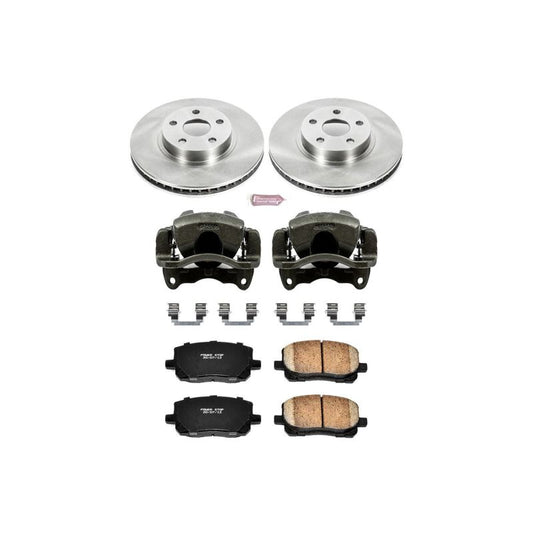 PowerStop OE front brake kit with calipers for 2003-2008 Pontiac Vibe, includes rotors and brake components.
