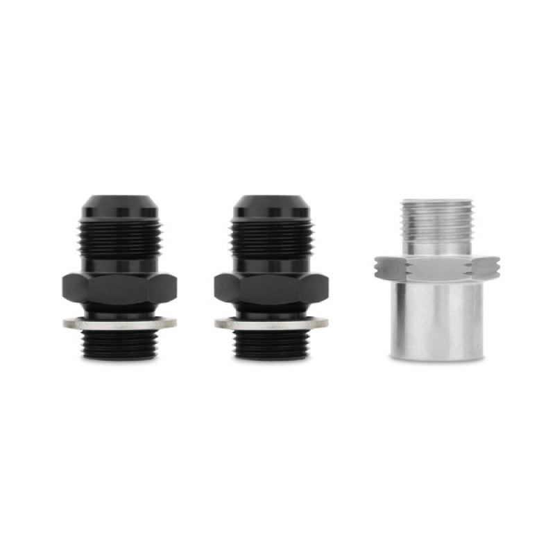 Mishimoto black thermostatic oil cooler kit for 2015 Ford Mustang EcoBoost, with hoses and mounting components visible.
