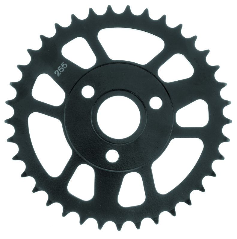 BikeMaster Honda rear steel sprocket 420 37T in black, designed for motorcycle drive systems, with visible teeth and black finish.