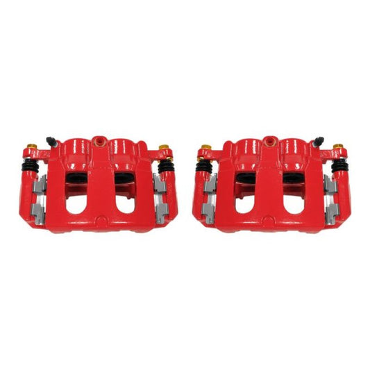 Pair of PowerStop front red brake calipers with brackets for 2011-2017 Ford Explorer, high-performance automotive brake replacement