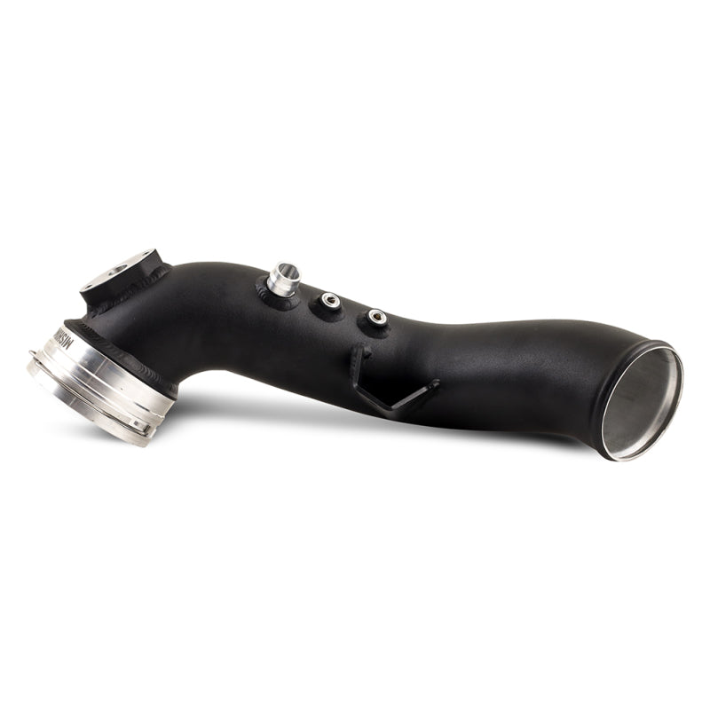 Mishimoto BMW N55 charge pipe kit for 335i and 435i, intercooler pipe with metal fittings and silicone connectors.