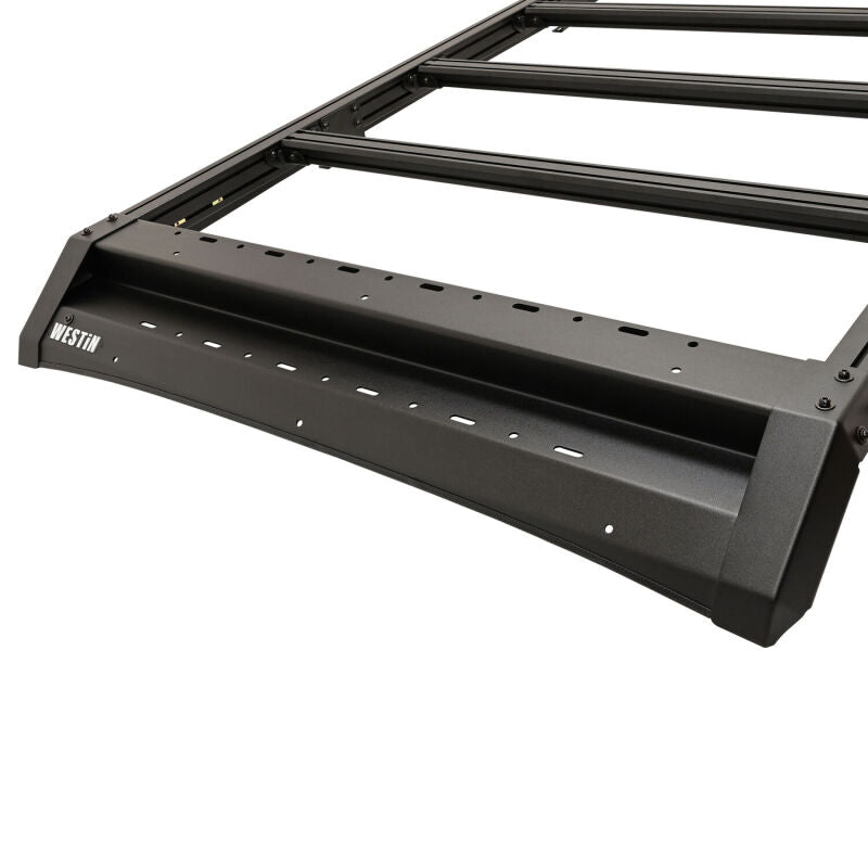 Westin 2026 Toyota Land Cruiser Mesa roof rack mounted on vehicle roof with crossbars and mounting hardware.