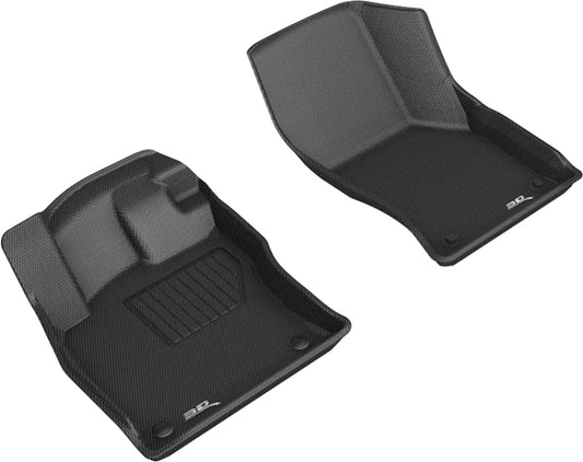 Black 3D MAXpider rubber floor mat for the first row in 2019 Volkswagen Jetta Kagu, featuring textured surface and custom fit.