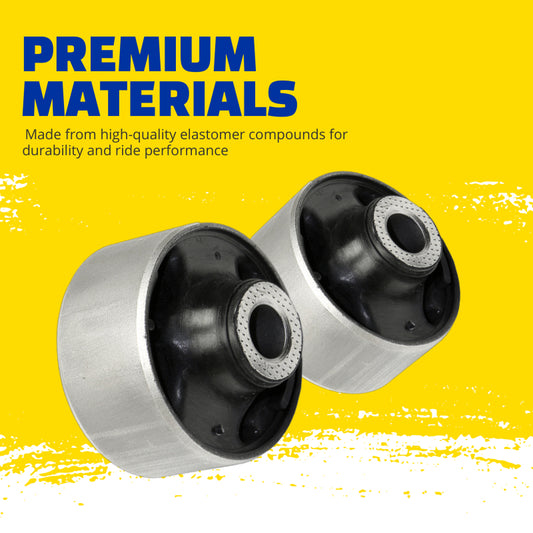 Moog rear lower forward control arm bushing for Chevrolet Biscayne 1965-1970 suspension, showing metal and rubber components