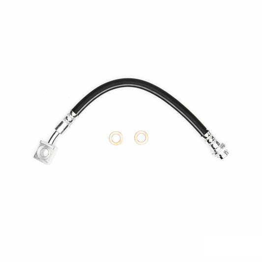 DFC Cadillac Escalade ESV rear-left brake hose from the brake line kit, shows flexible rubber hose with metal fittings.