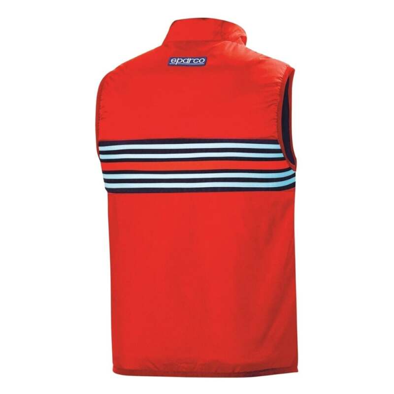 Sparco Martini-R MED Navy textile jacket with a high collar and front zipper, designed for racing or casual wear.