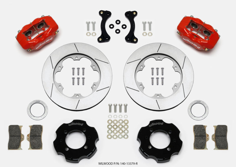 Wilwood Forged Dynalite front hat kit with red calipers, 11-inch GT rotors, for 1995-2005 Mazda Miata big brake upgrade