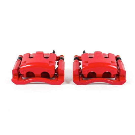 Pair of PowerStop rear red performance brake calipers with brackets for Ford F-350 Super Duty trucks