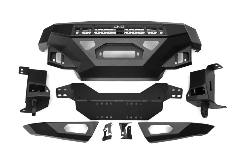 Steel front bumper for Ford Super Duty F-250/F-350 from DV8 Offroad Spec Series, rugged and durable off-road bumper with a bold design.