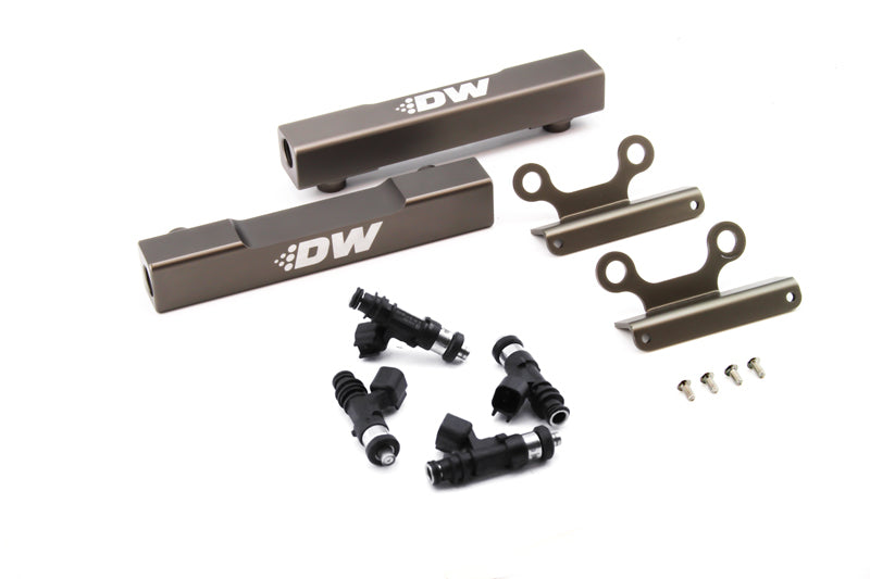DeatschWerks 02+ Subaru WRX STI LGT fuel rail upgrade kit with 1000cc injectors, showcasing the high-performance fuel rails for turbo engines.