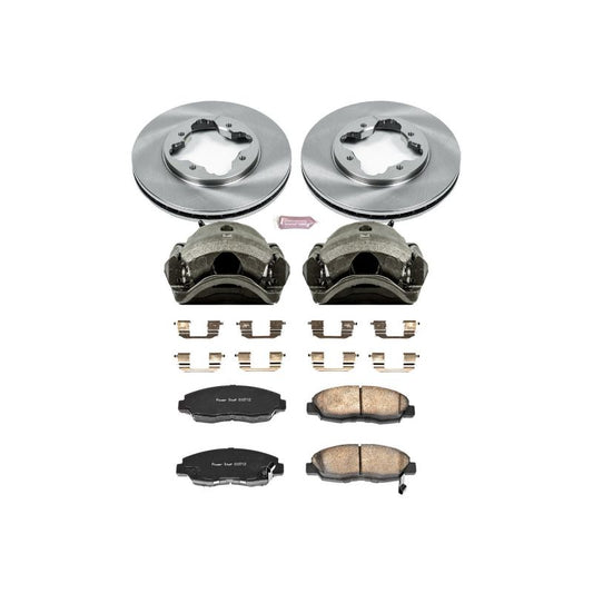 PowerStop front OE brake kit with calipers for 1997 Acura CL, featuring brake rotors and calipers in a close-up view.