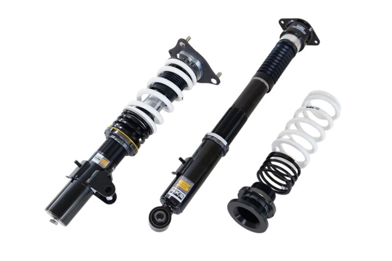 HKS HIPERMAX S FL5 coilovers with full stainless steel cancellers and pillow mounts for enhanced suspension performance.