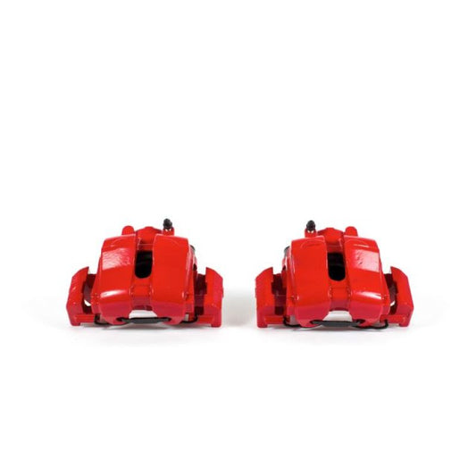 Pair of PowerStop front red brake calipers with brackets for 2005-2006 Ford Escape, performance brake calipers.