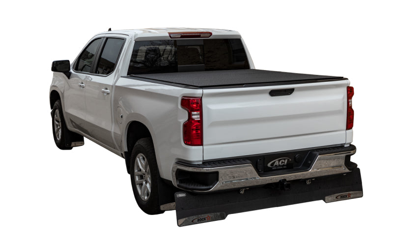 Access LOMAX tri-fold truck bed cover in black diamond mist for 2019 Dodge Ram 1500 5Ft 7In exterior truck bed accessory.