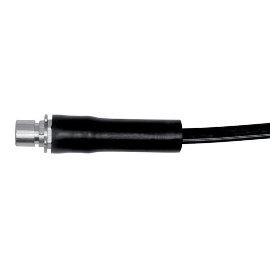 DFC Cadillac CTS 2008-2014 front right brake hose from brake line kit, showing flexible rubber and metal fittings.