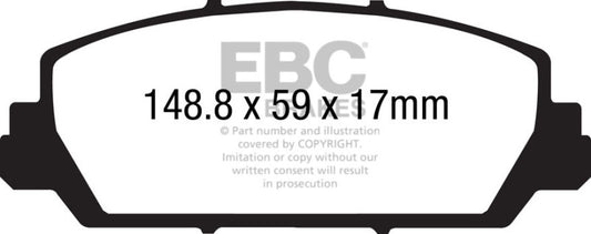 EBC 12+ Acura RDX 3.5 Redstuff front brake pads, high-performance brake pads with red friction material for Acura RDX.