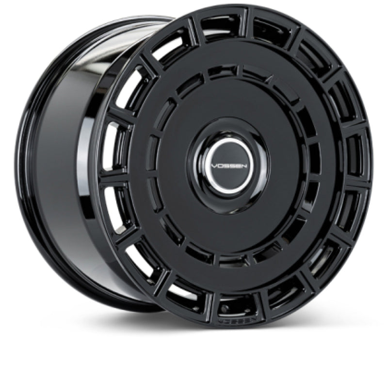 Vossen HF-9 forged wheel, 22x9.5 inches, 5x120 bolt pattern, ET26, gloss black finish, deep concave design.