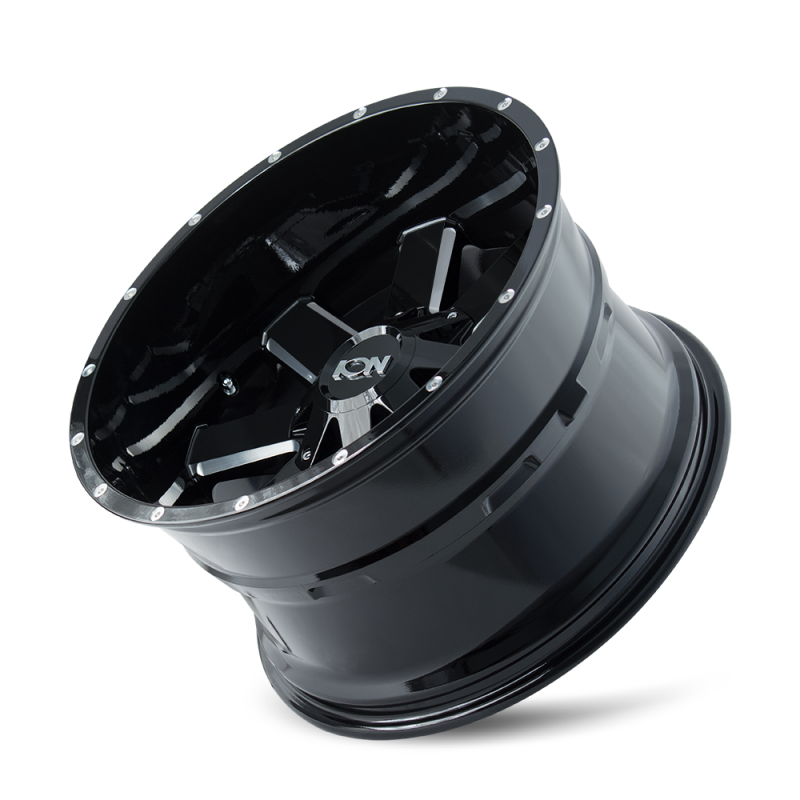 Ion Type 141 17x9 cast wheel in gloss black with milled accents, 6x135 bolt pattern, 13mm offset, and 106mm hub.