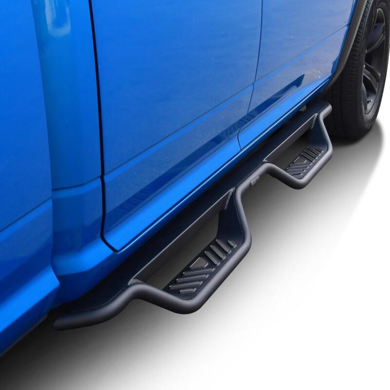 Westin Outlaw Drop Nerf Step Bars in textured black on Ram 1500 Quad Cab/Classic, durable side step accessories