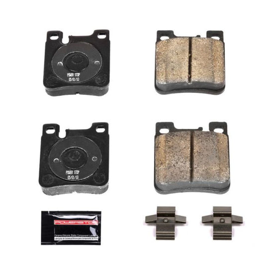 PowerStop Z23 Evolution sport rear brake pads for 2005-2006 Chrysler Crossfire with hardware, high-performance automotive brake components.