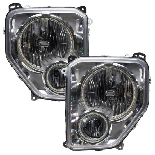 Oracle Lighting Jeep Liberty 2008-2012 ColorSHIFT SMD Headlights with BC1 Controller, showing vibrant LED lighting in a close-up shot.
