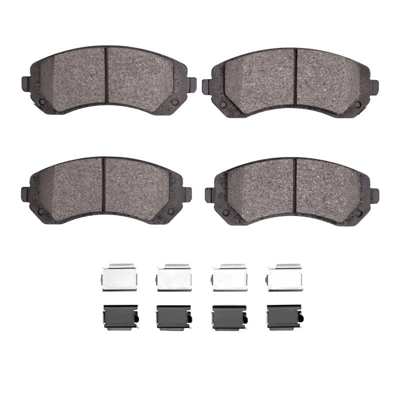 R1 Concepts OE front ceramic brake pads and hardware kit for Buick Rendezvous R1 01-07, showing brake pad set and hardware components.
