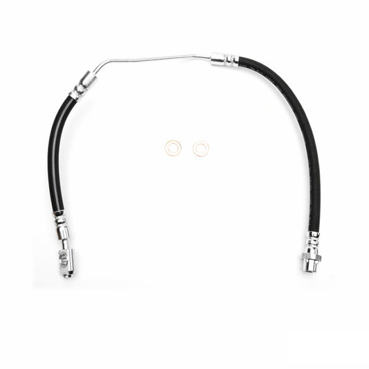 DFC BMW X5 rear left brake hose from the brake line kit, showing the flexible rubber and metal fittings.