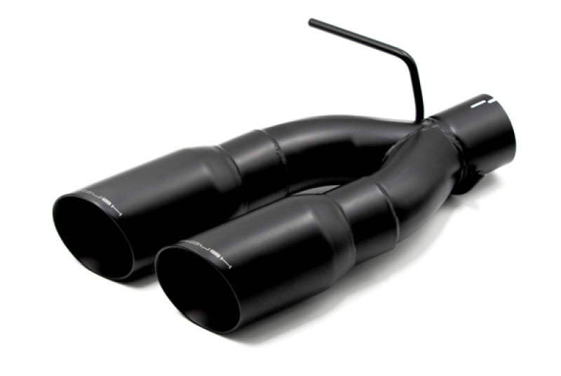 Roush black exhaust Y tip kit for Ford F-150 21-24 5.0L with 4-inch tips, showcasing sleek vehicle exhaust tips.