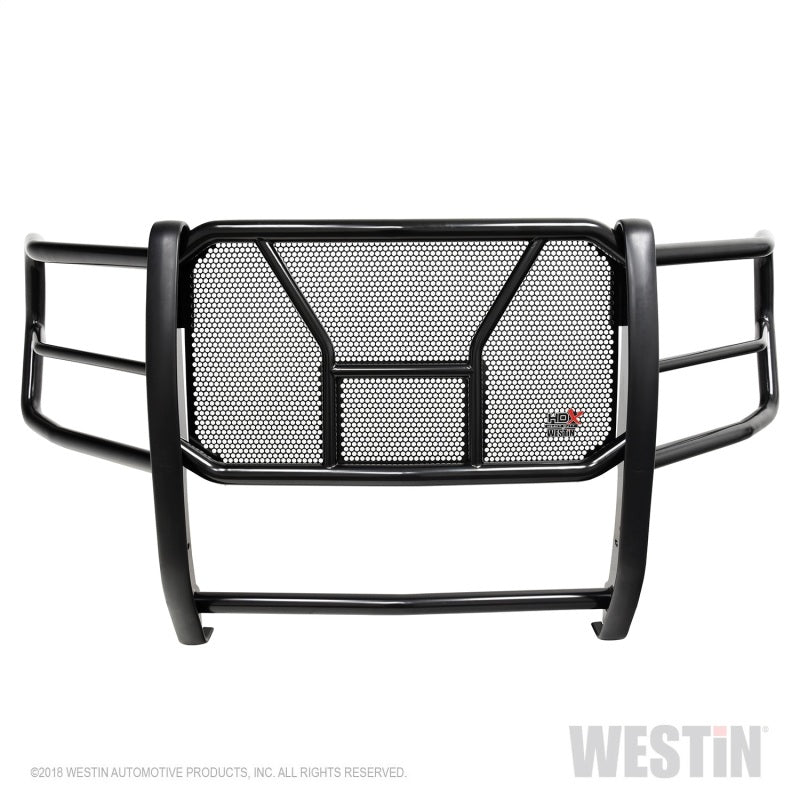 Westin HDX grille guard in black for Ford F-250/350 2017-2019 with front camera protection, rugged automotive accessory