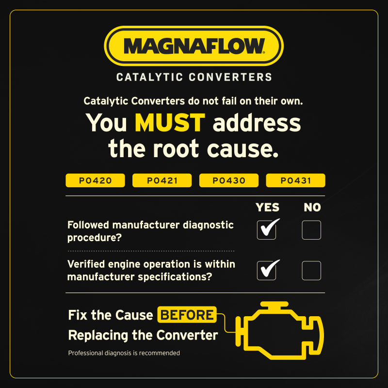 MagnaFlow universal catalytic converter, 2.25-inch OEM CARB compliant, with metallic body and inlet/outlet pipes for vehicle exhaust system.