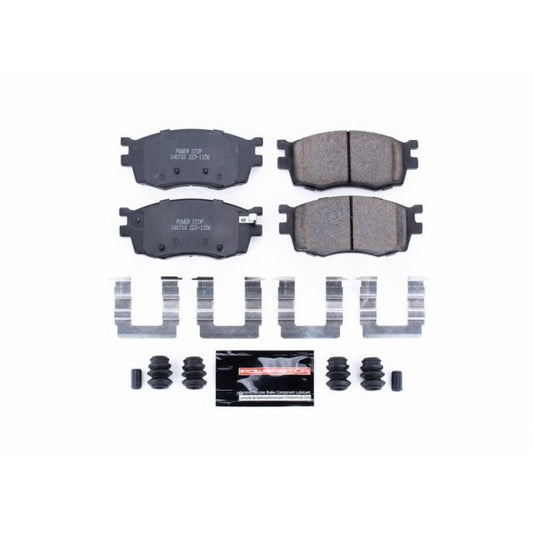 PowerStop Z23 Evolution Sport brake pads with hardware for 2006-2011 Hyundai Accent, high-performance front brake replacement