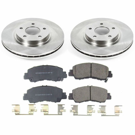 PowerStop OE front brake kit for 2018 Mitsubishi Eclipse Cross, includes brake rotors and pads, automotive repair components.