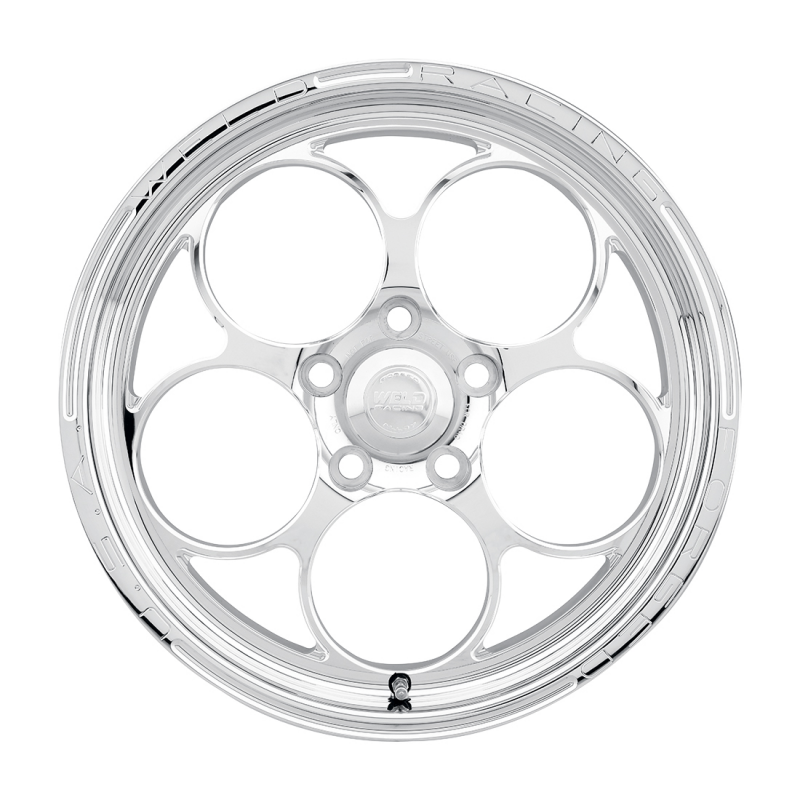 Polished Weld Magnum Frontrunner forged wheel with 15x3.5 size, 5x4.5 bolt pattern, 2.25 BS and 3.18 HB for cars.