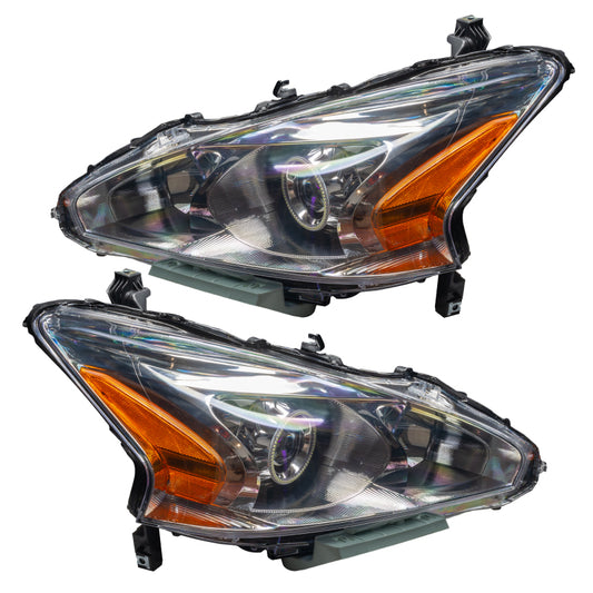 Oracle Nissan Altima 13-15 sedan SMD ColorSHIFT headlights with simple controller, showcasing sleek headlight design with vibrant lighting features.