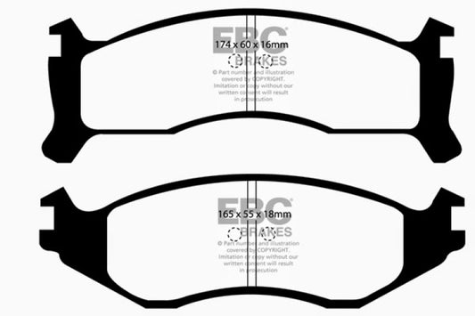 EBC Ultimax2 front brake pads for Chrysler Fifth Avenue 3.8, OE style, showing the brake pad set with friction material and backing plates.
