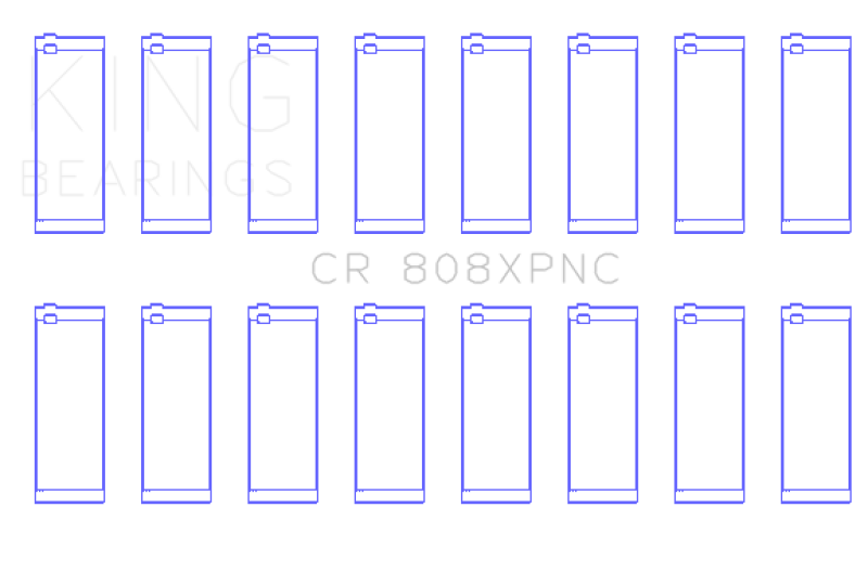 King Engine Bearings GM 369-502 Gen IV/V/VI Big Block Chevy rod bearing set, showing shiny metal bearings with detailed design.