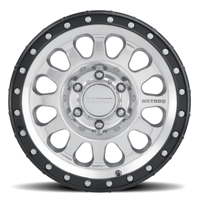 Method MR315 17x8.5 gloss black cast wheel with polished lip, +25mm offset, 8x6.5 bolt pattern, 130.81mm hub bore.