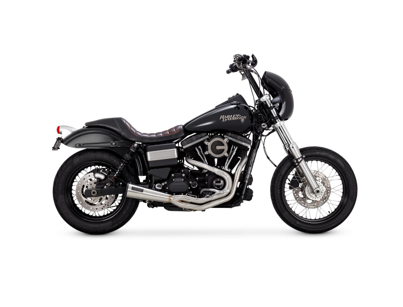 Vance & Hines HD Dyna 91-09 Upsweep SS 2-1 full system exhaust for Harley-Davidson Dyna motorcycles, showing polished stainless steel pipes