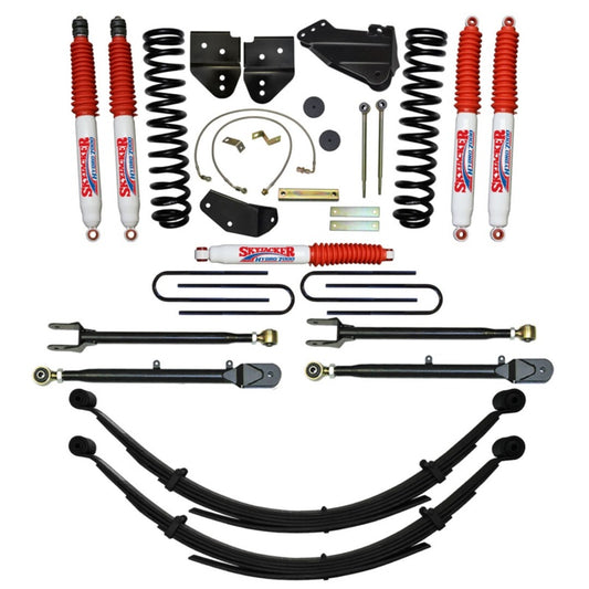 Skyjacker 8.5-inch lift kit for Ford Super Duty F-350, featuring heavy-duty suspension components and coil spacers.