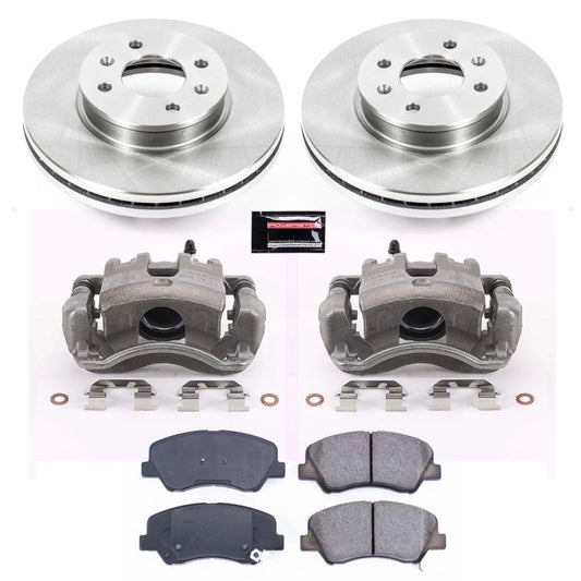 PowerStop front brake kit with calipers for 2012-2018 Hyundai Accent, including brake rotors and OE-style components.