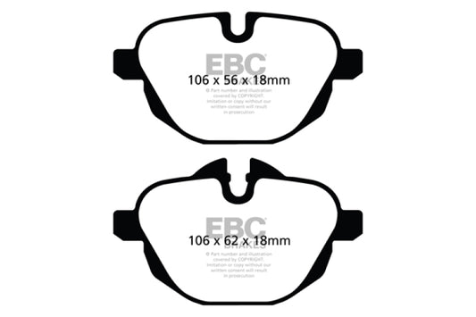 EBC Greenstuff rear brake pads for BMW X3 2.0 Turbo F25, performance brake pads with green friction material and metal backing
