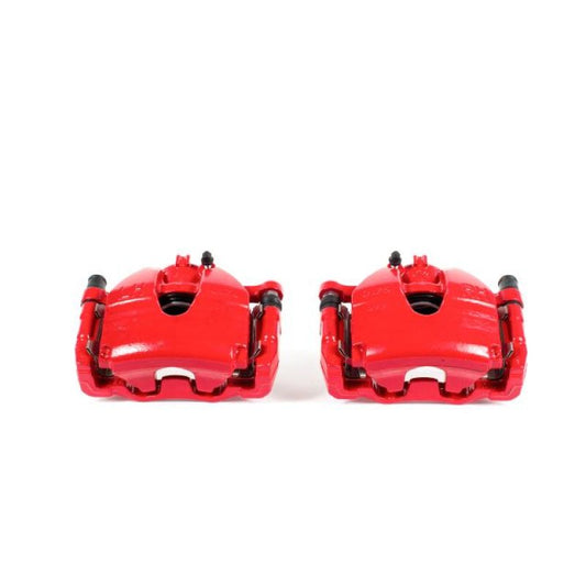 Pair of PowerStop red front brake calipers with brackets for 2007-2008 Infiniti G35, performance disc brake components