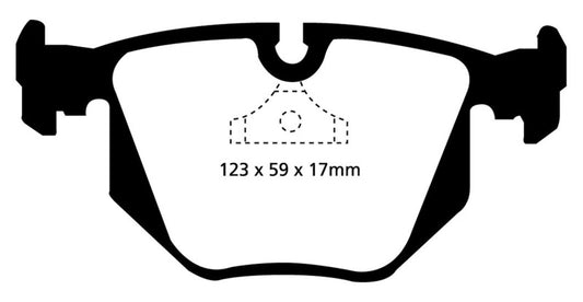 EBC Redstuff rear brake pads for BMW M5 E34 3.8 (94-99) performance brake pads shown in the image