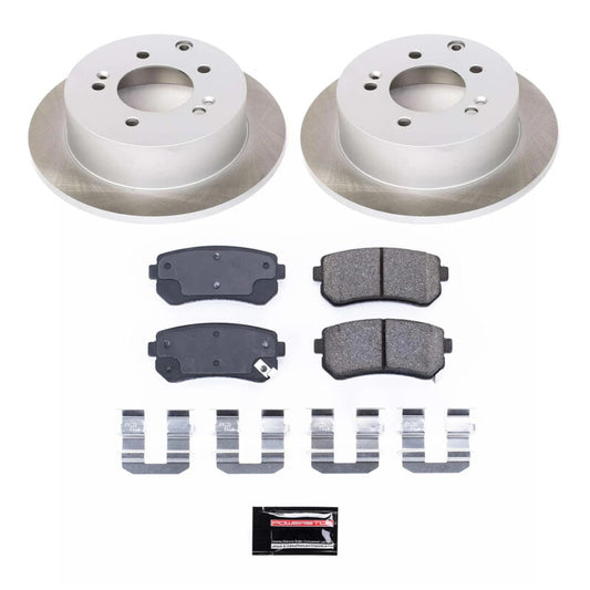 PowerStop rear semi-coated rotor kit for 2010-2013 Kia Forte Koup, performance brake kit with blank rotors shown in the image.