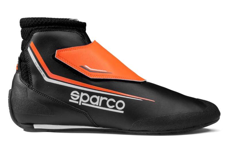 Sparco K-Prime 45 racing shoes in black and orange with racing shoe design and brand logo, suitable for motorsport use.